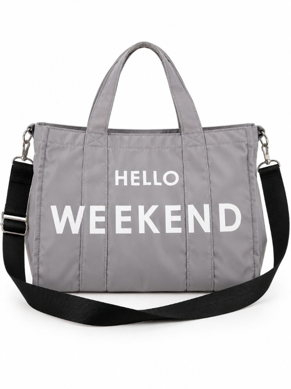 Hello Weekend Gray Nylon Tote Crossbody Shoulder Travel Bag NWOT